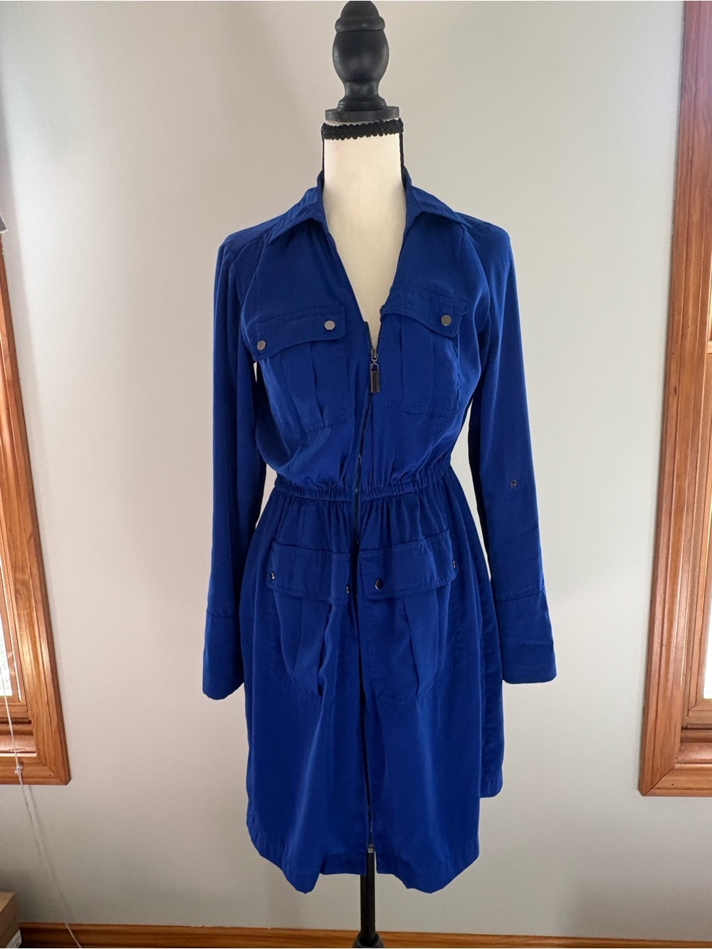 Alfani Cobalt Blue Long-Sleeve Utility Shirt Dress
